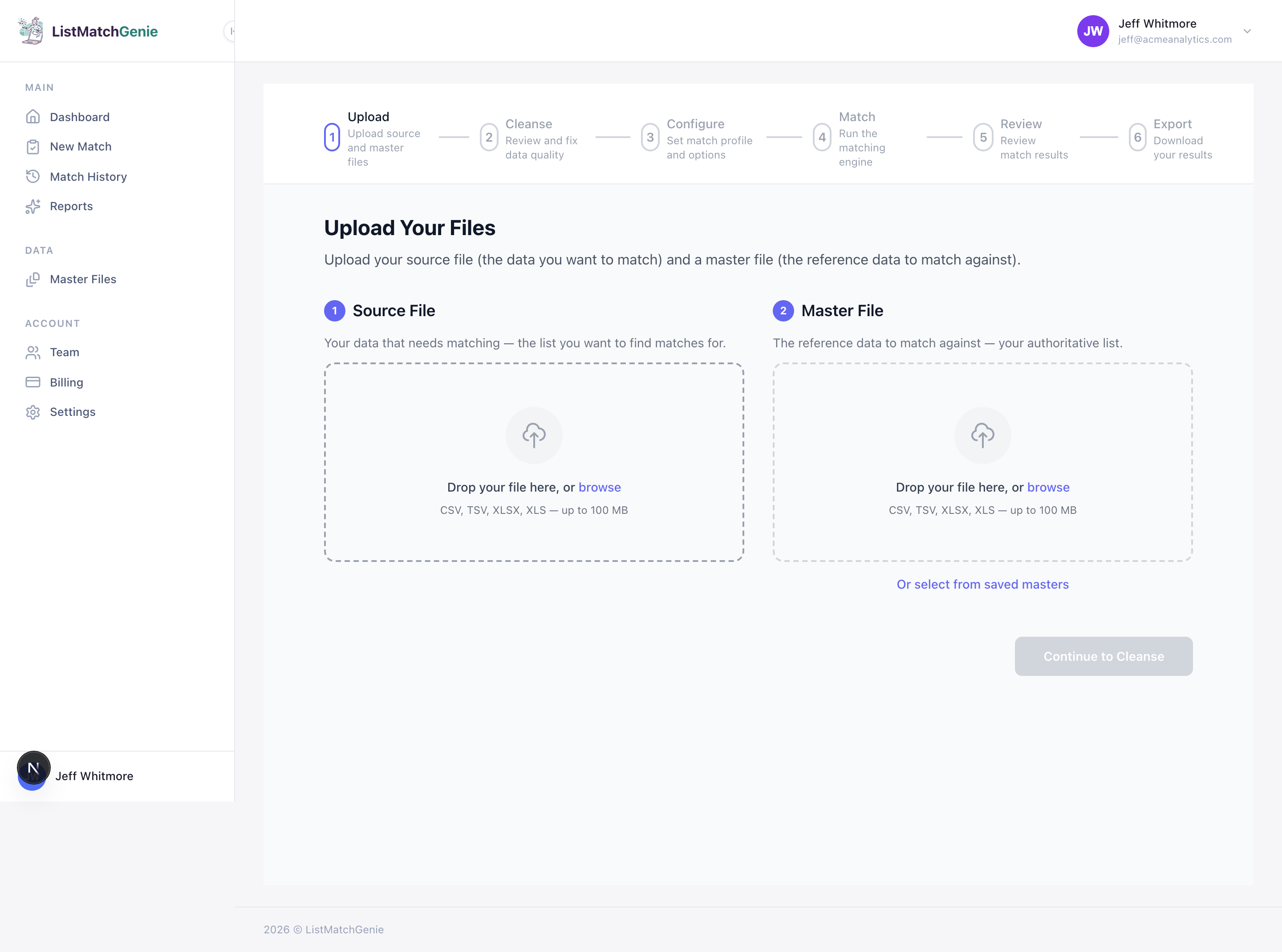Match wizard showing international data with regional handling